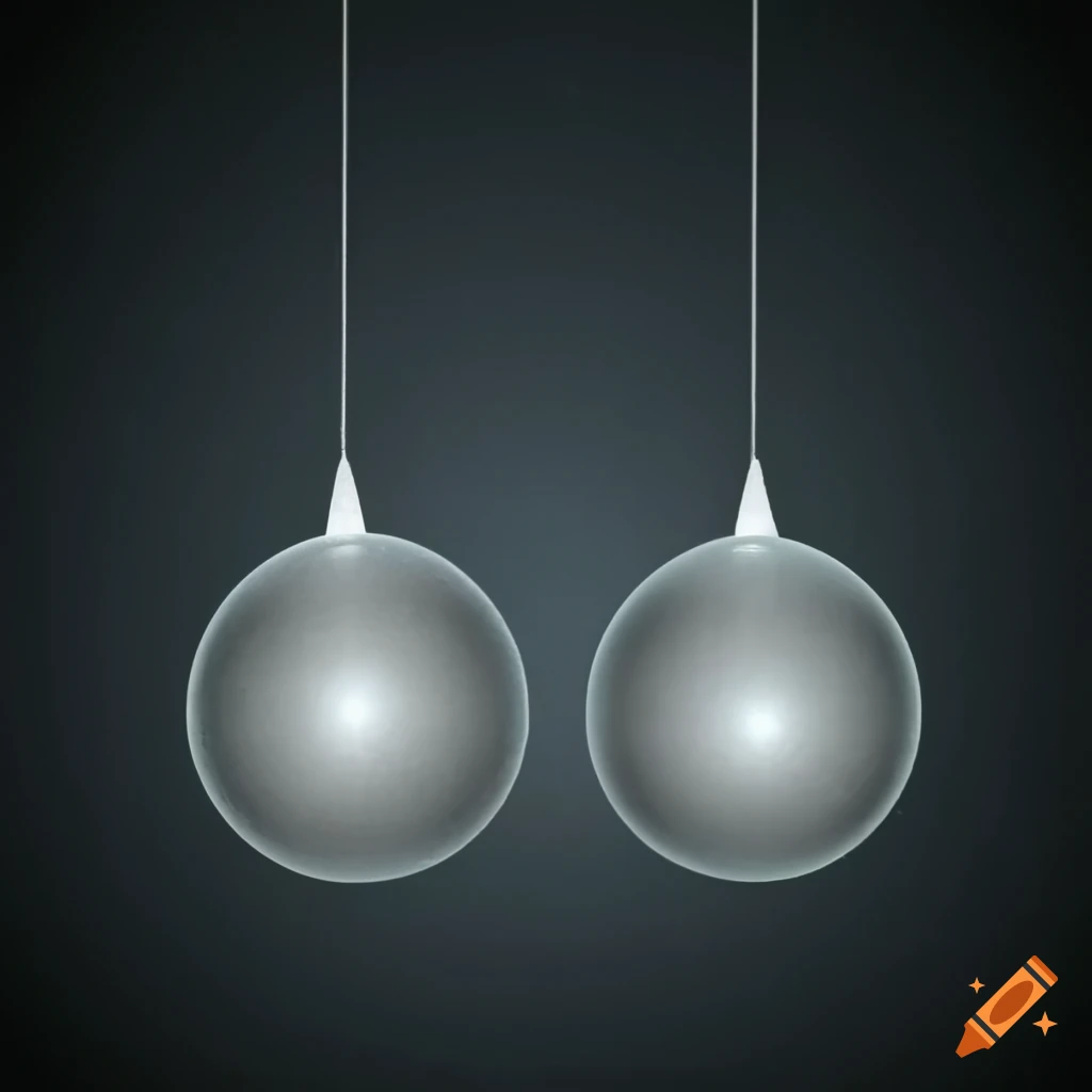 Two spheres with opposite electric charges suspended by string on Craiyon