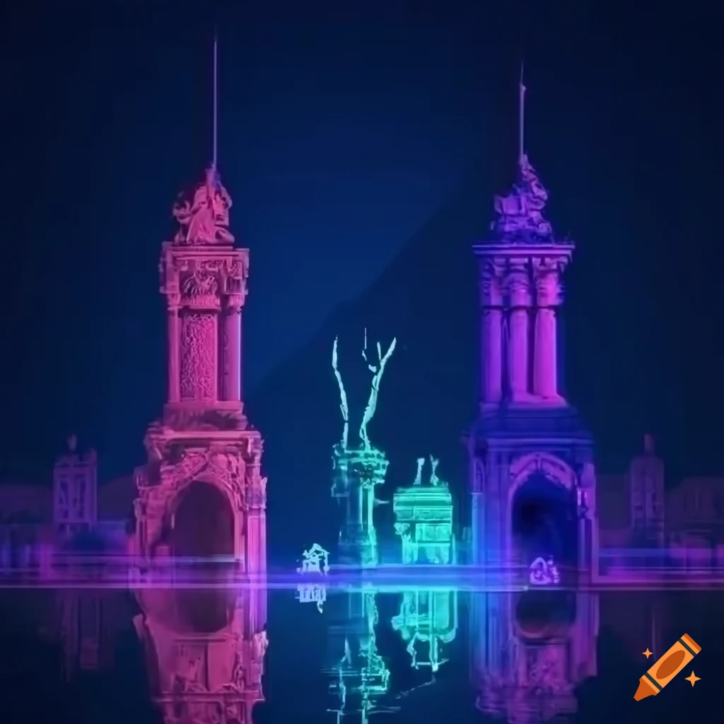Glowing Cityscape Of Ancient Roman Structures With Symbolic Design glowing-cityscape-of-ancient-roman-structures-with-symbolic-design