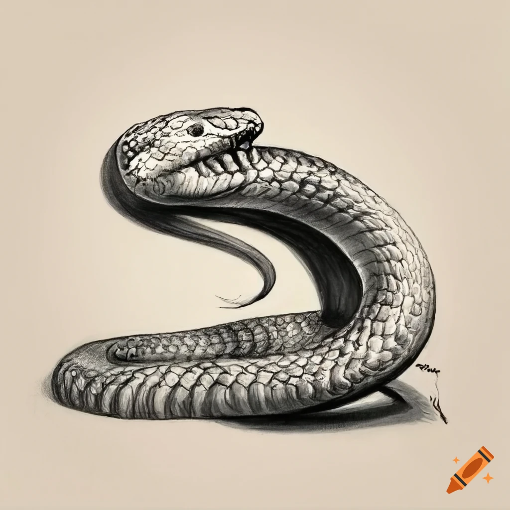 Snake in a pond pencil drawing