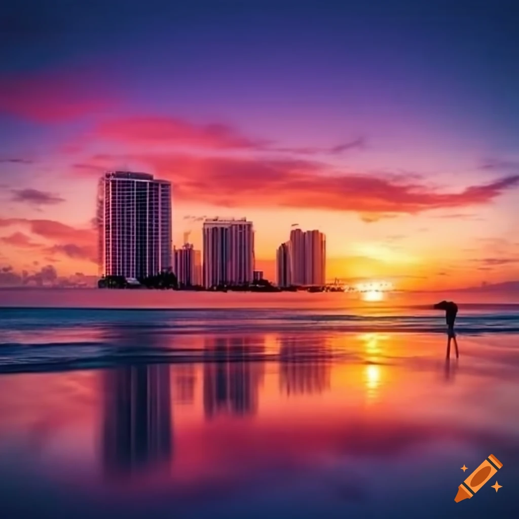 Miami beach sunset on Craiyon
