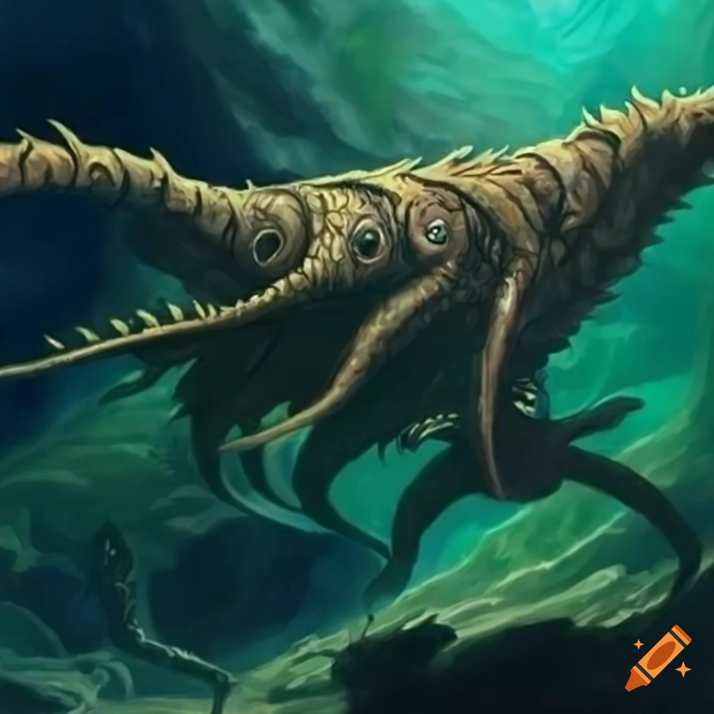 Mtg art style Cambrian therapod fantasy animal