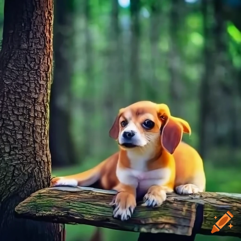 Adorable puppy in a mystical forest setting on Craiyon