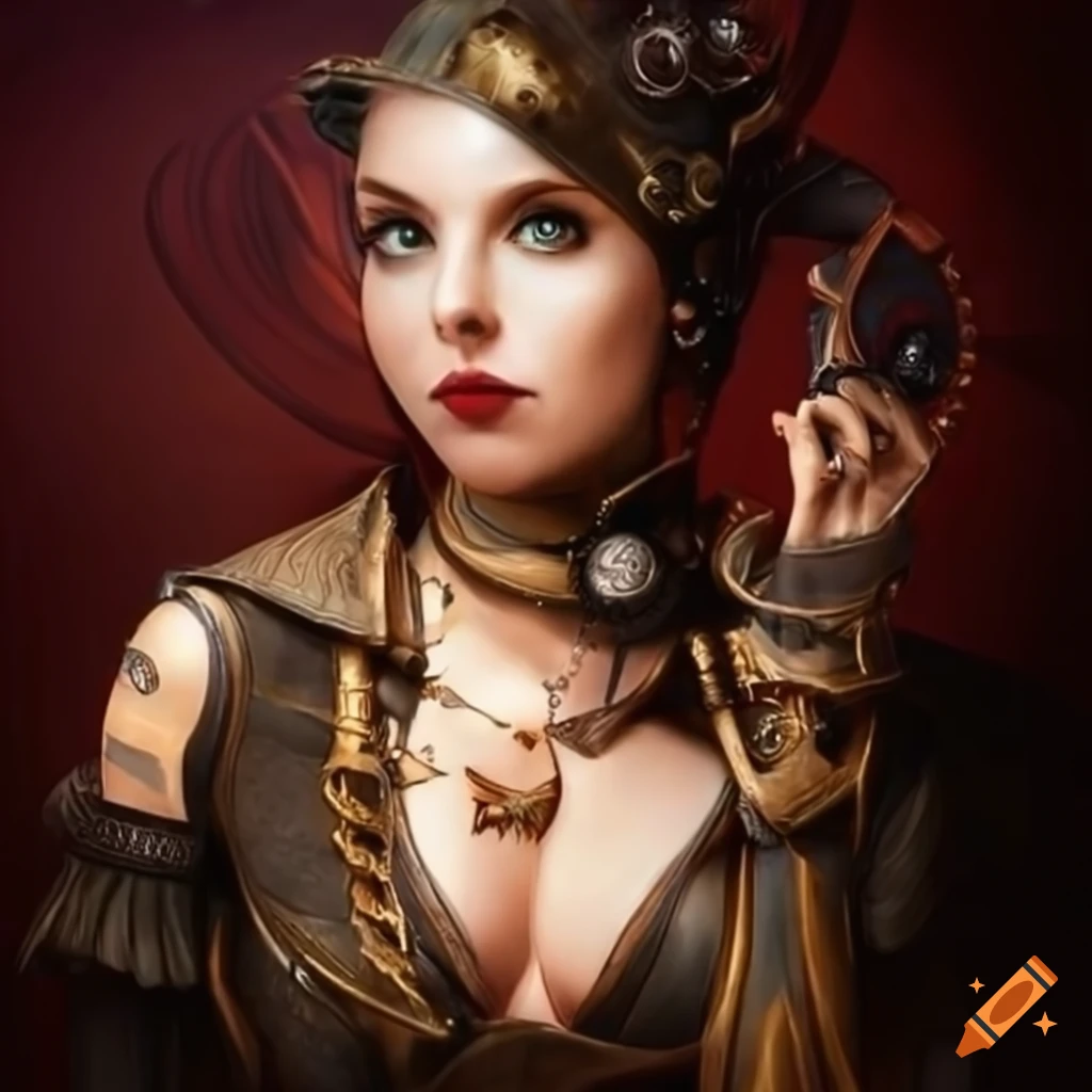 Steampunk lady character in retro-futuristic attire