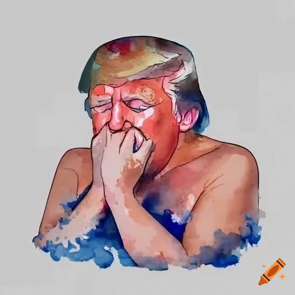 Sad Donald Trump crying in a bathtub