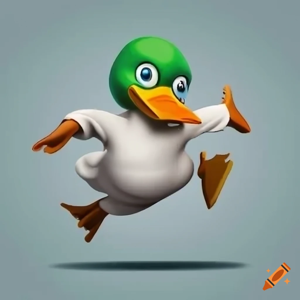 Cartoon duck performing a karate kick on Craiyon