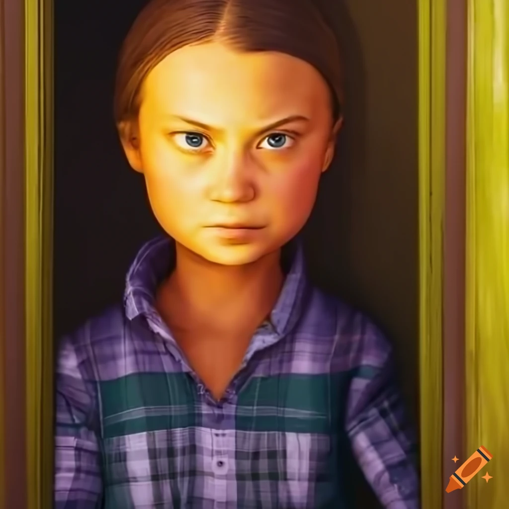 Young woman in country plaid shirt and high waist black leather trousers standing in doorway of an old caravan trailer