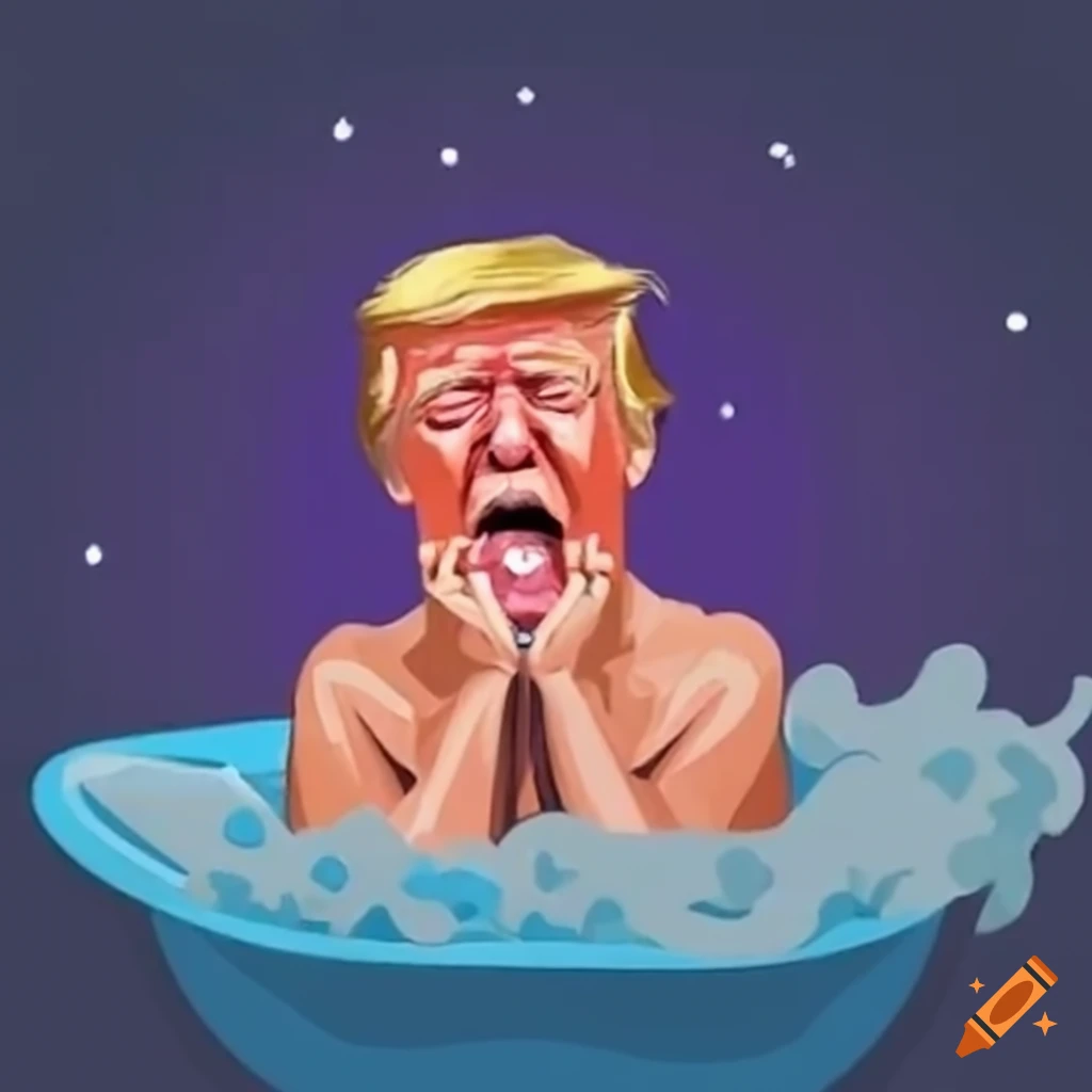 Satirical depiction of a crying Donald Trump in a bathtub on Craiyon