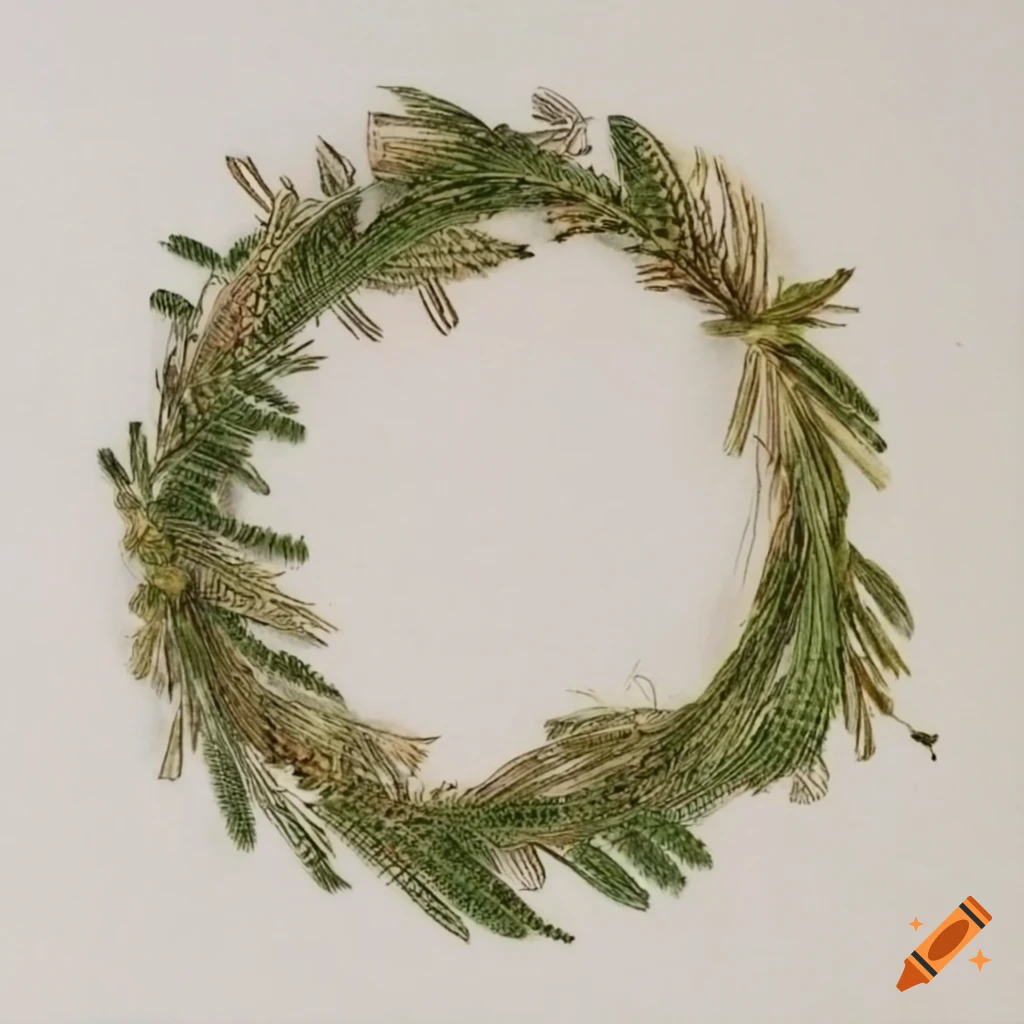 Botanic print wreath of Casuarina cunninghamiana leaves, Dysoxylum fraserianum fruit, and Acacia melanoxylon flowers