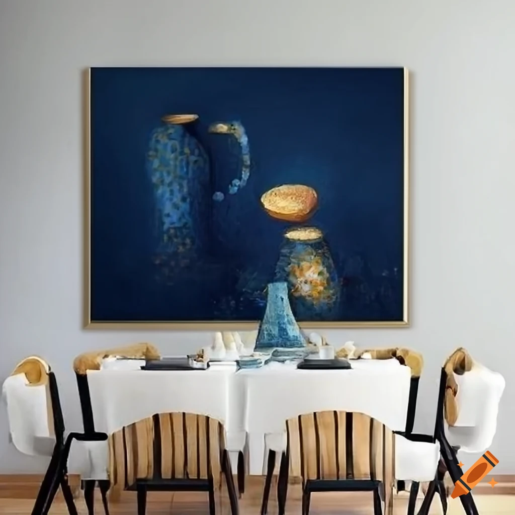 Dreamy and summery oil painting of bright ancient pots in warm rich colors