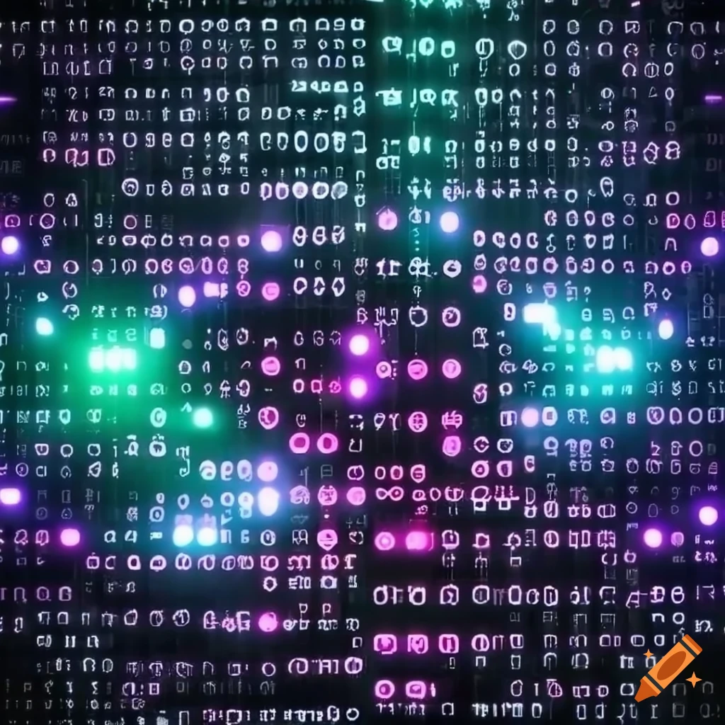 Binary code background with mysterious lights in high definition on Craiyon