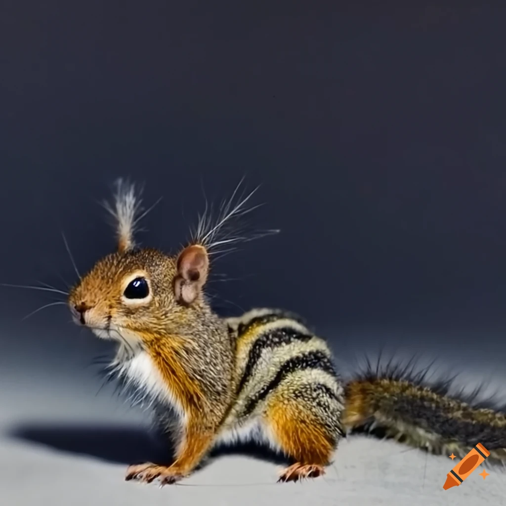 Striped hybrid squirrel and hairy caterpillar in full view