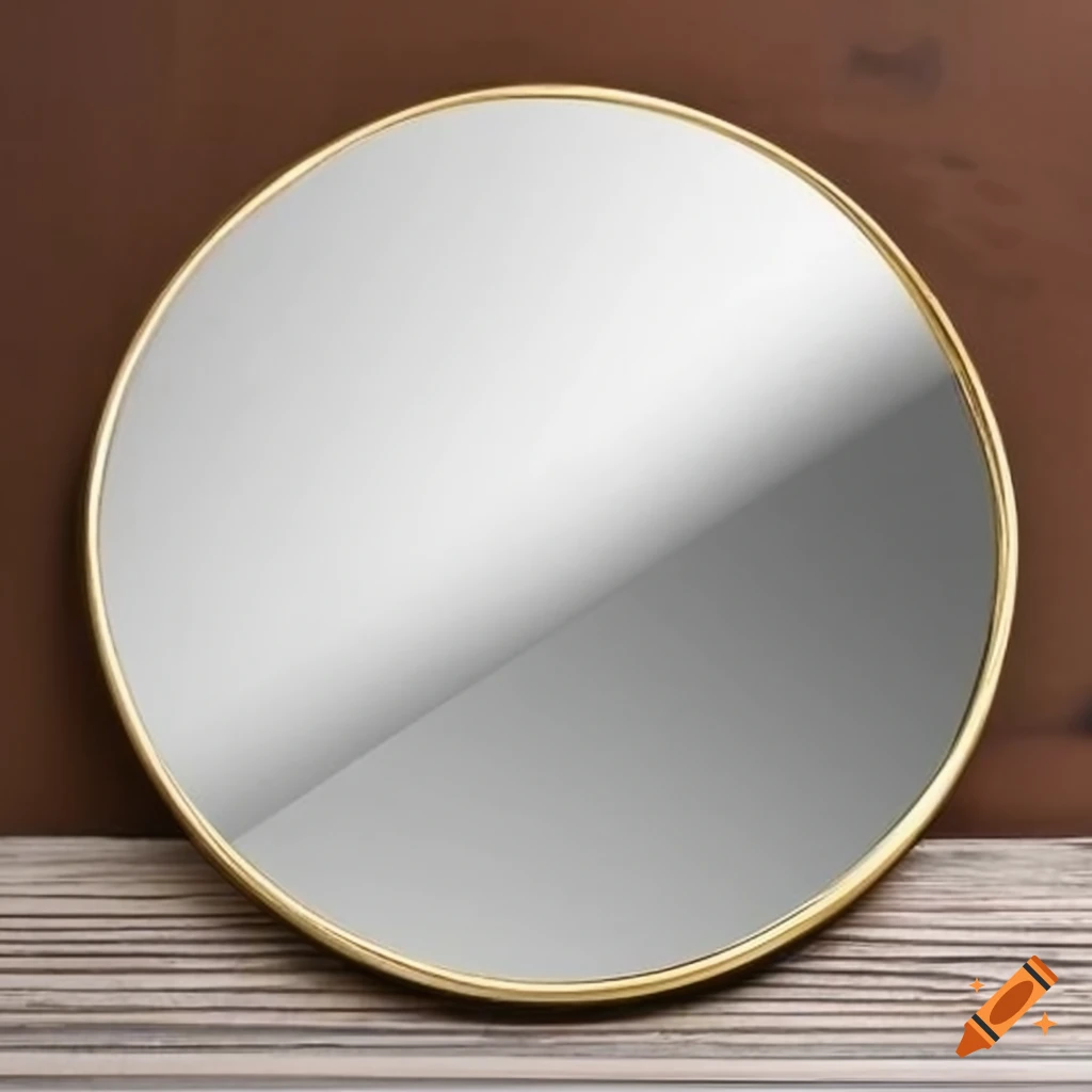 Classic round 60 cm diameter mirror with thin 1 mm gold metal frame on