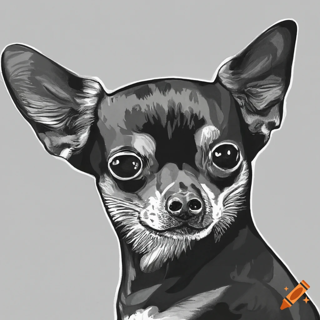Black and tan Chihuahua in a pencil drawing