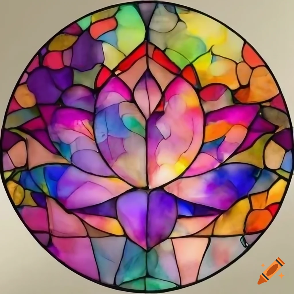 Lotus stained glass art in circular shape with watercolor style on Craiyon