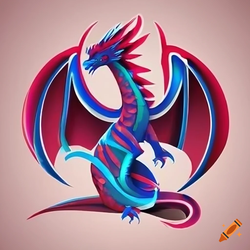 Fierce yet adorable blue and red dragon logo for the brand