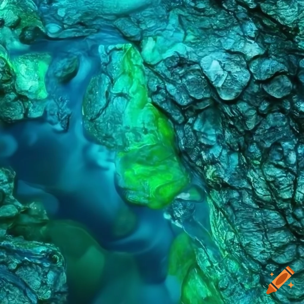 Blue and green water texture with rocks underneath on Craiyon