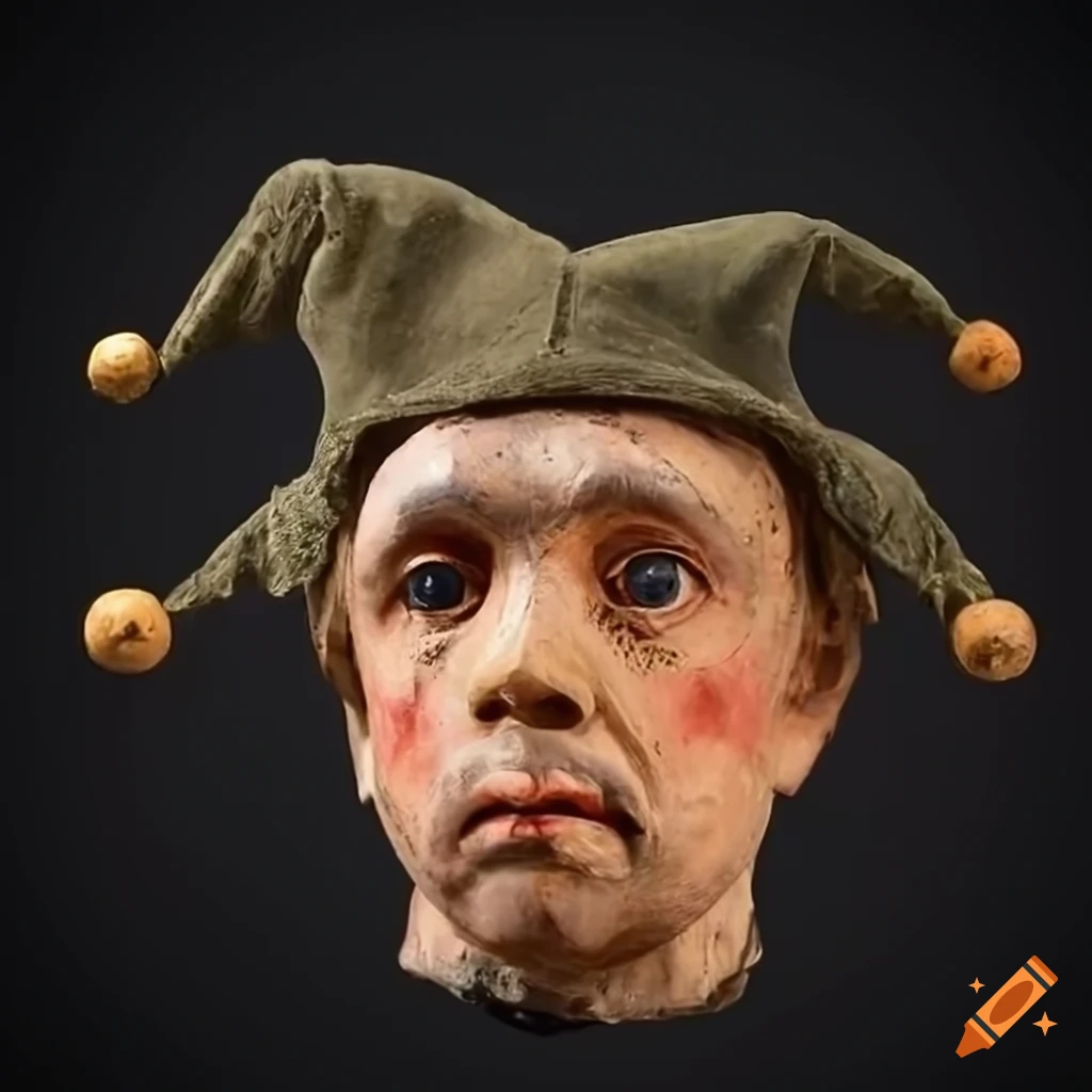 Vintage papiermâché puppet head with peter dinklage features dressed