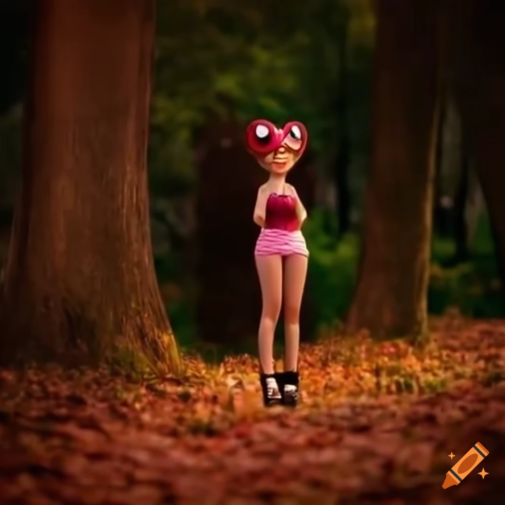 Blossom from the Powerpuff Girls walking through a park