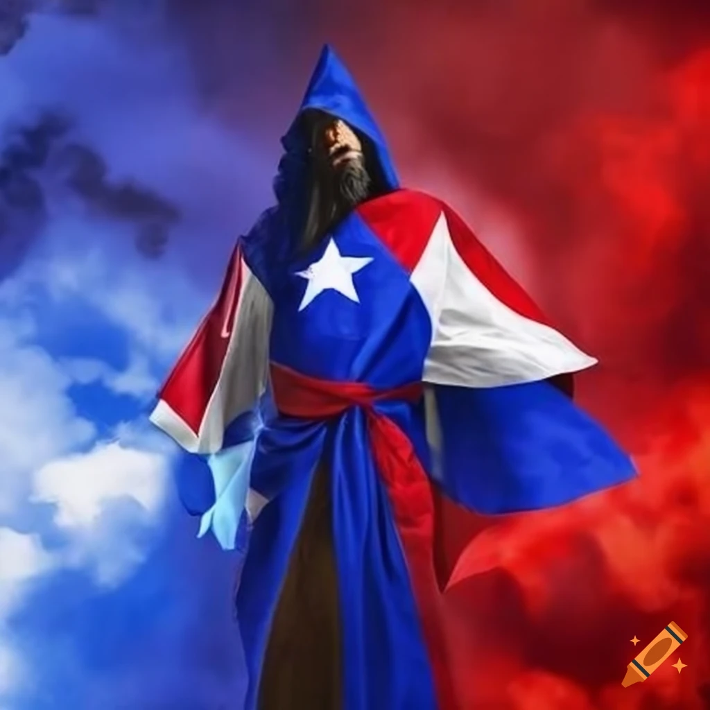 Wizard wearing robes in colors of the Puerto Rican flag