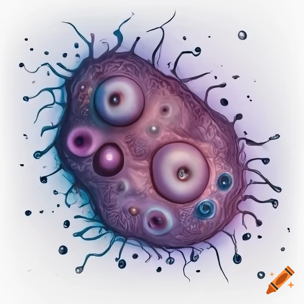 Detailed drawing of an amoeba on white background in HD