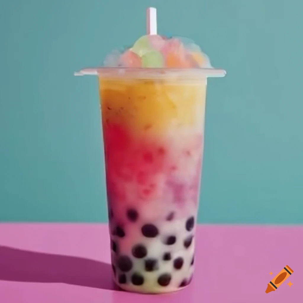 Colorful shaved ice topping on bubble tea on Craiyon