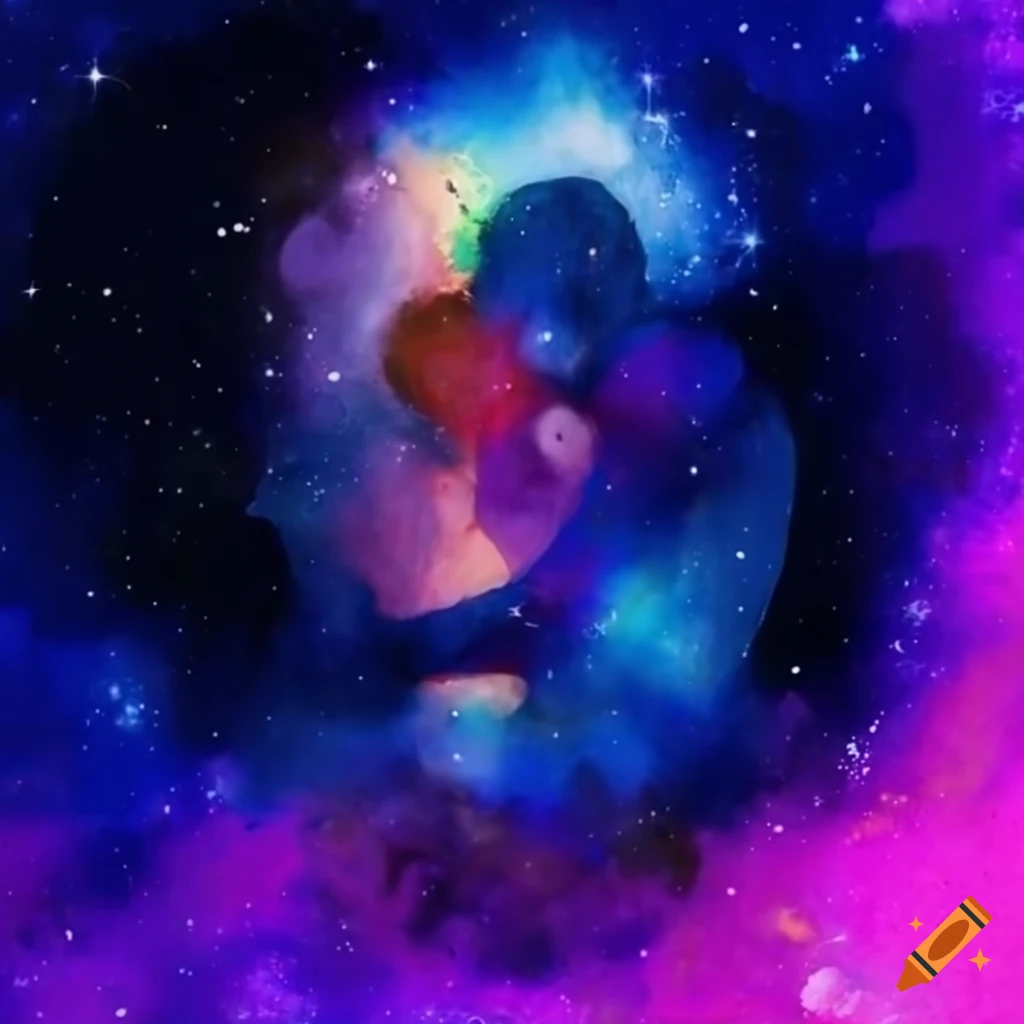 Male and female shadow hugging in a colorful galaxy on Craiyon