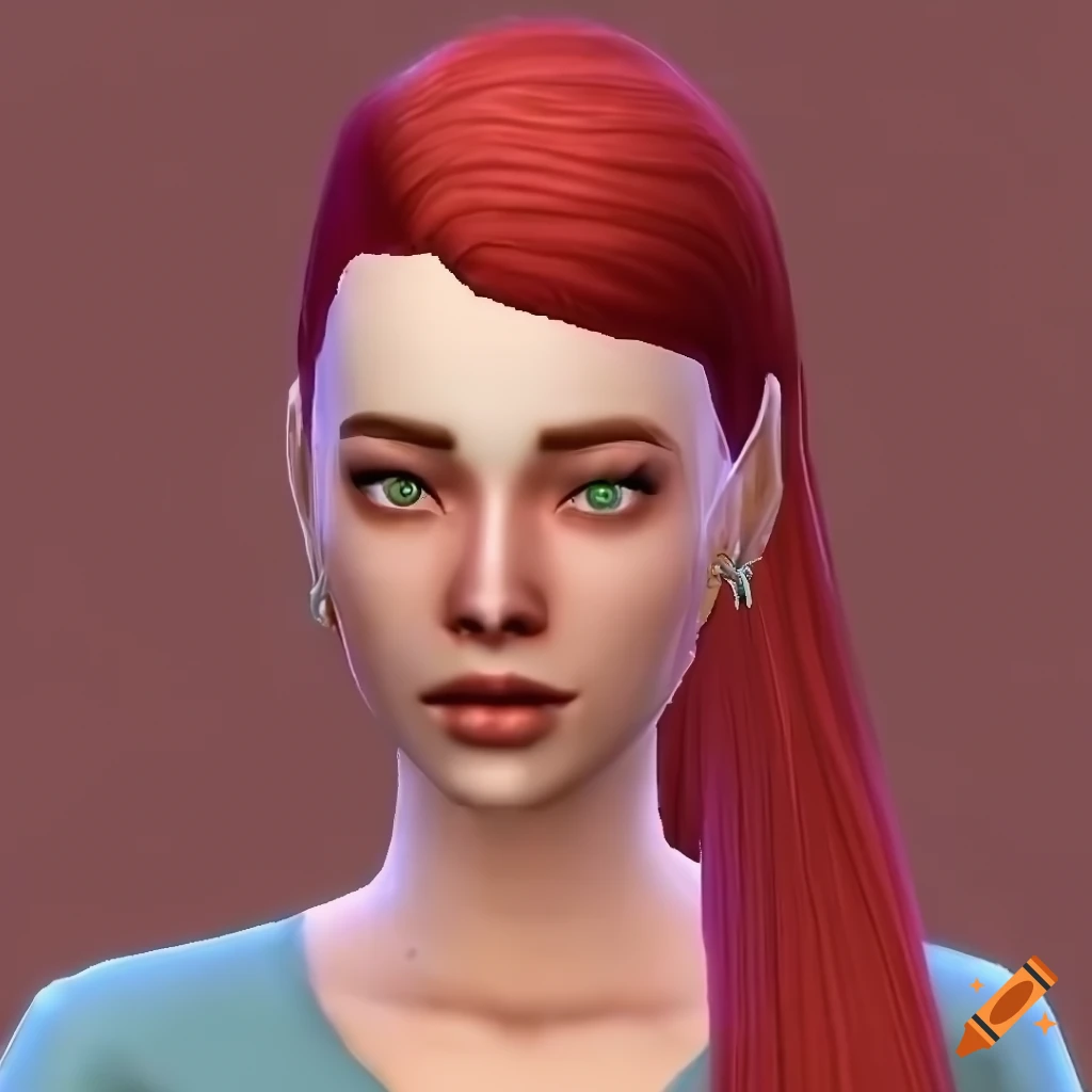 Female sim from sims 4 with red hair and plumbob on Craiyon