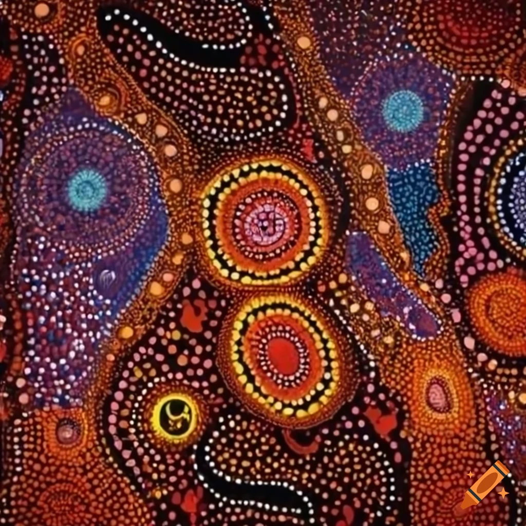 Vibrant Dreamtime Dance depicting ancestral spirits, emus, and kangaroos under the Milky Way