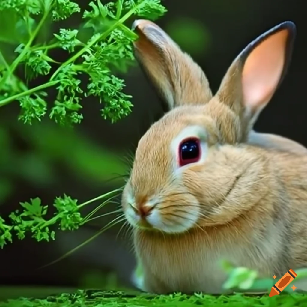 Rabbits eating cilantro on Craiyon