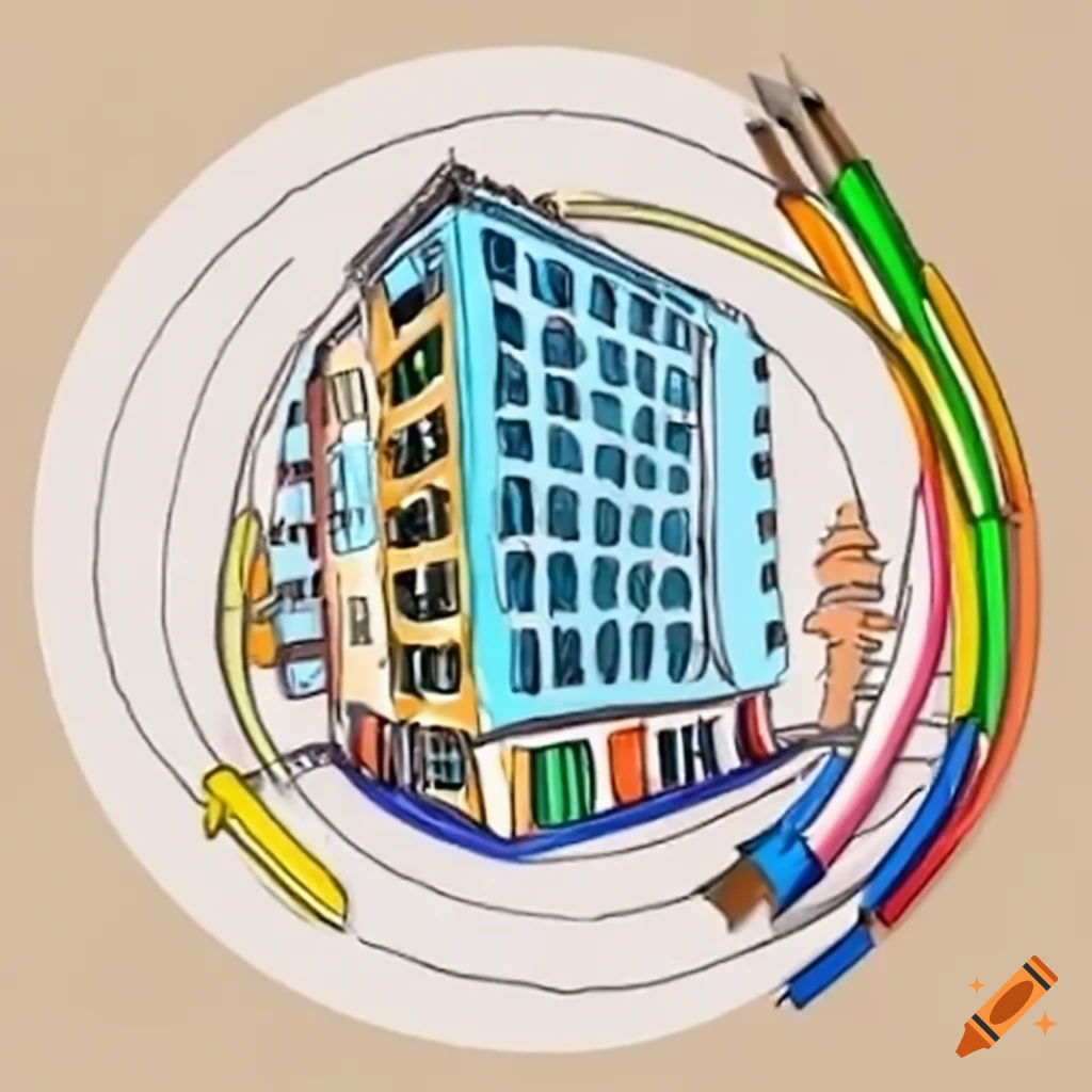 Student dorm building surrounded by an Ethernet cable circle