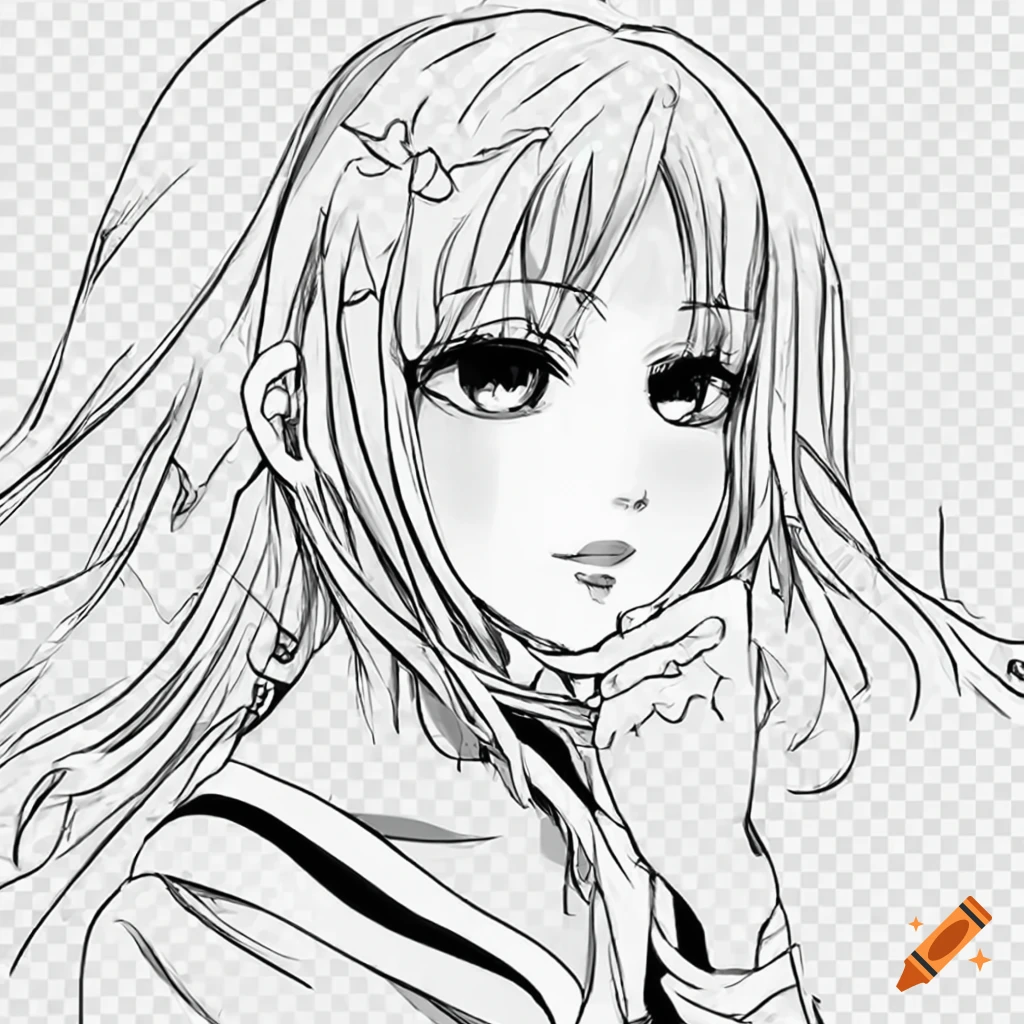 Anime girl line art drawing on Craiyon