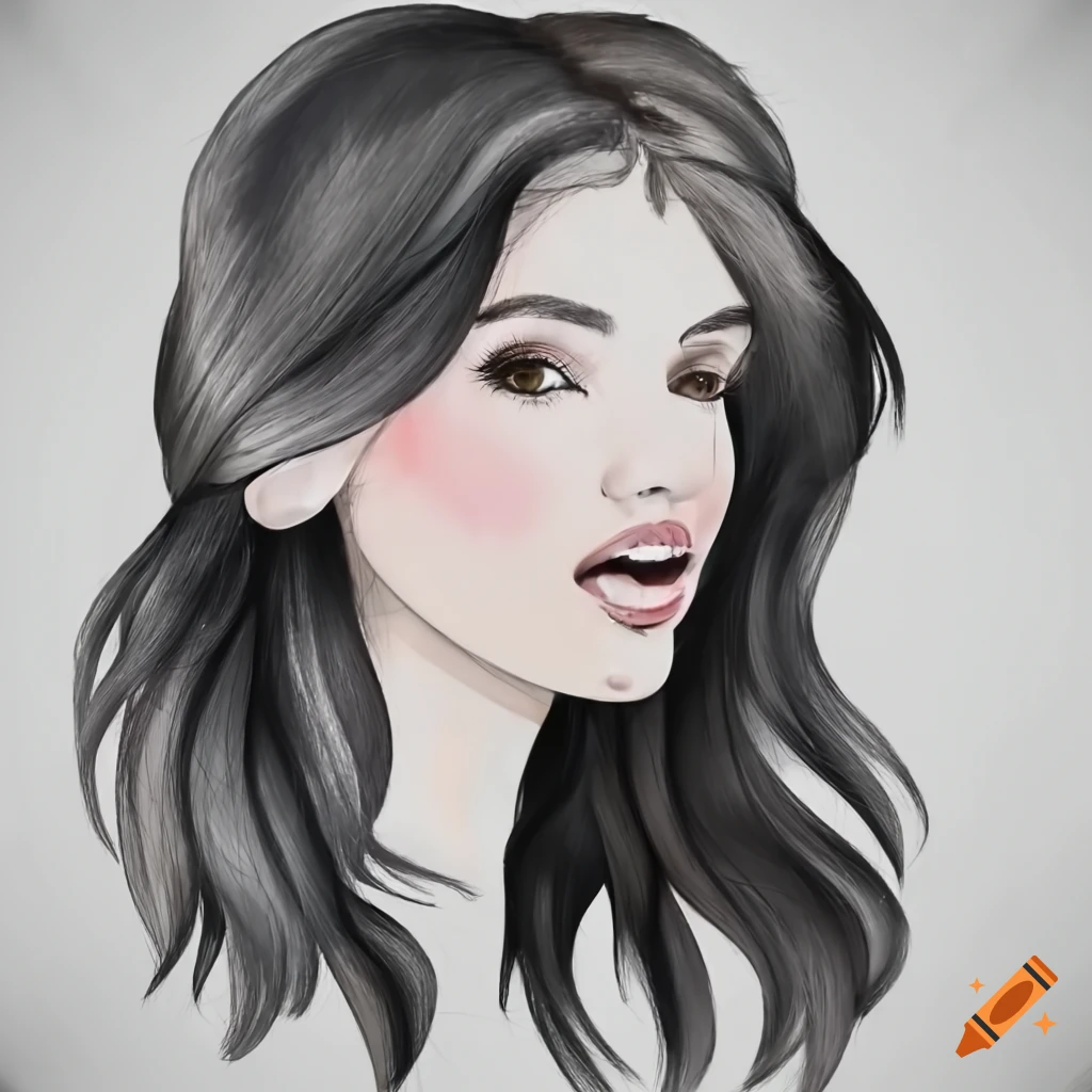 Portrait of a girl with shoulder-length wavy hair and dark brown eyes ...