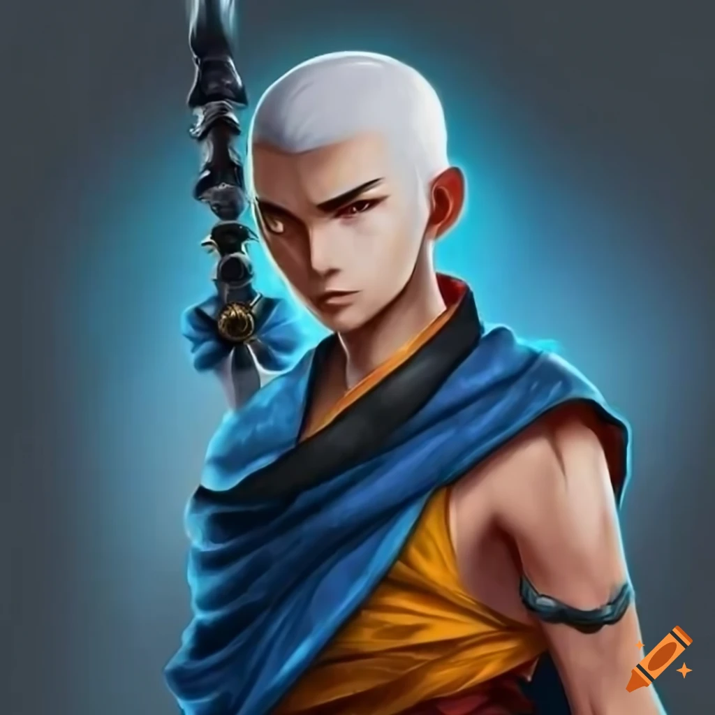 Dedicated warrior monk with short white hair wielding a jian