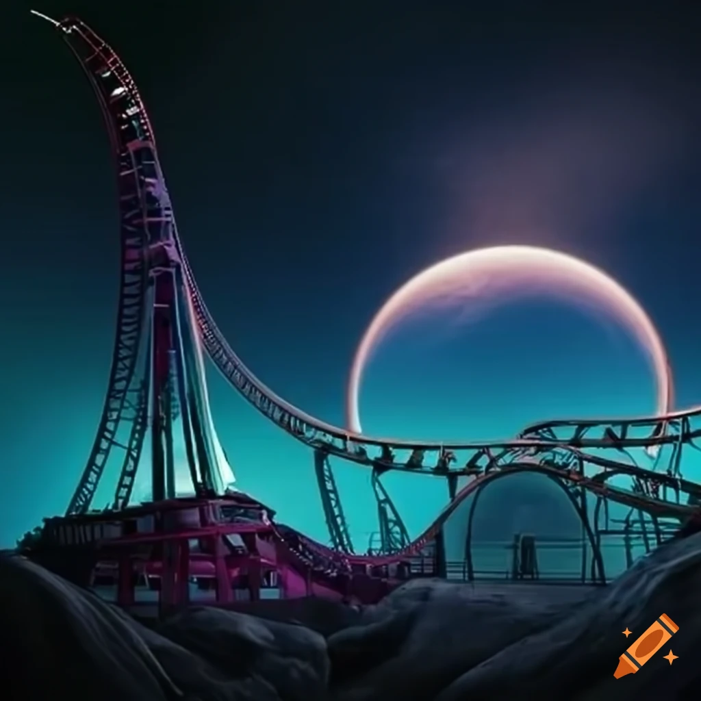 Electric rollercoaster in space landscape