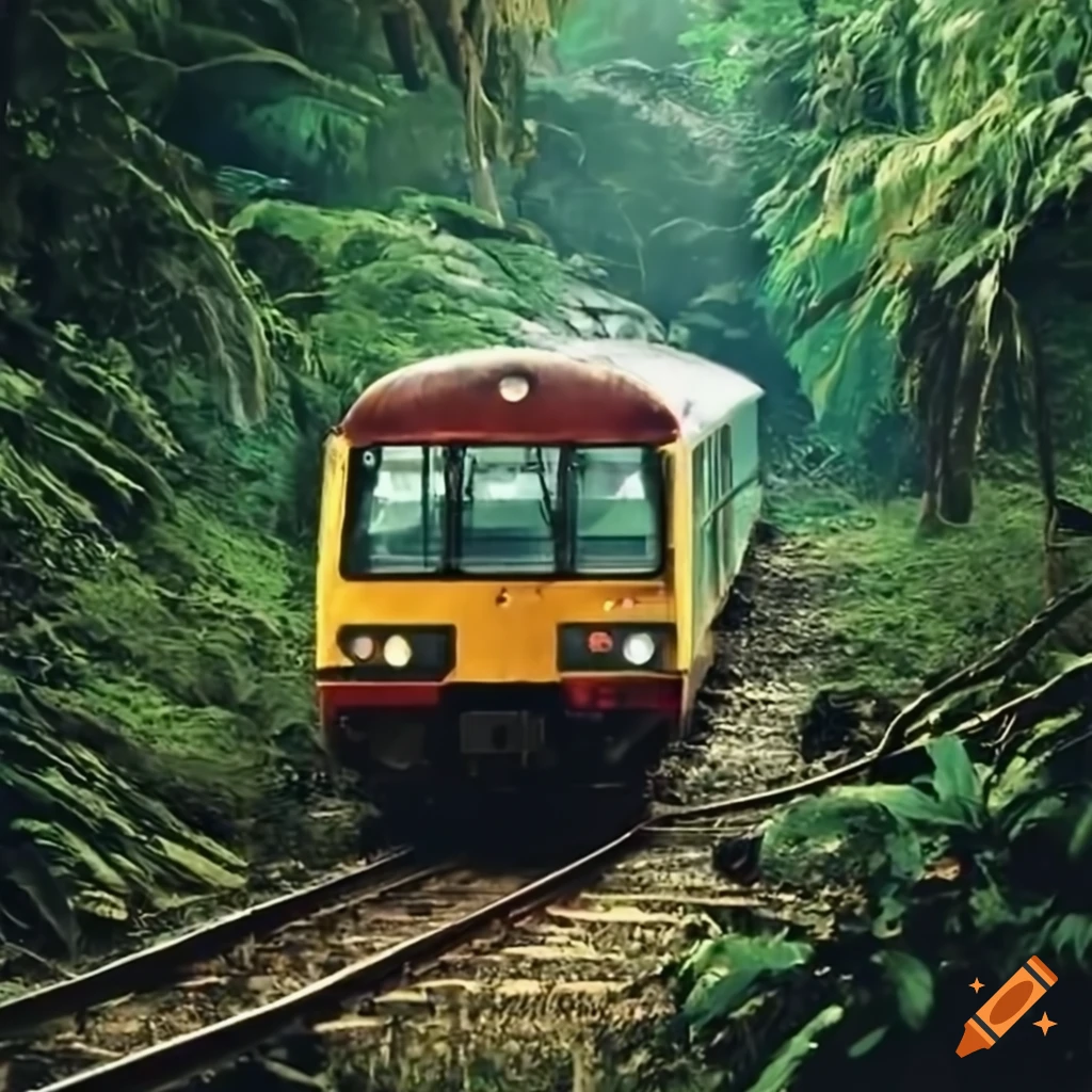 Class 120 DMU traveling through a jungle