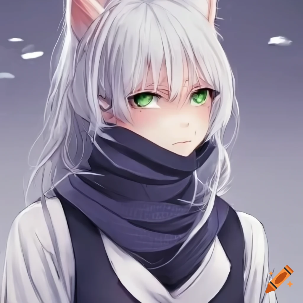 Adorable cat CG character with green eyes and white hair in official Jujutsu Kaisen art style