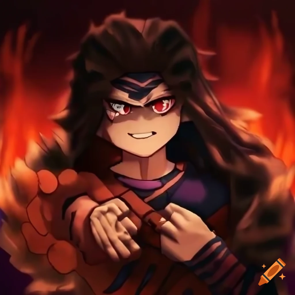 Roblox thumbnail depicting caving and fighting in anime style on Craiyon