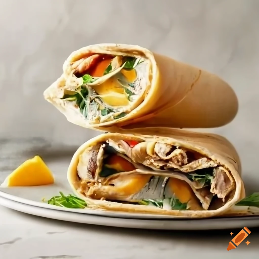 Wrap with scrambled eggs, grilled chicken, blue cheese, lettuce, and