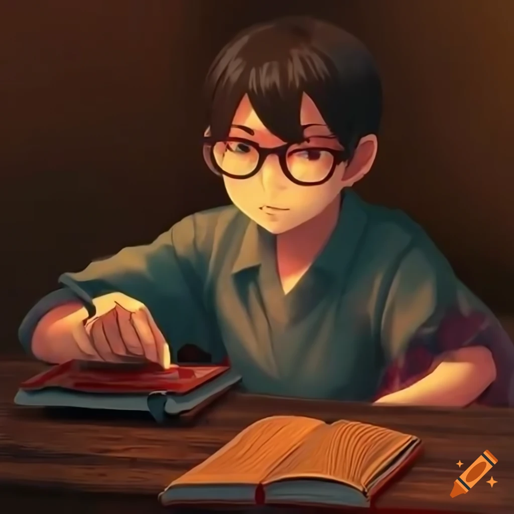 Enthusiastic young student Gojiro studying Chinese characters