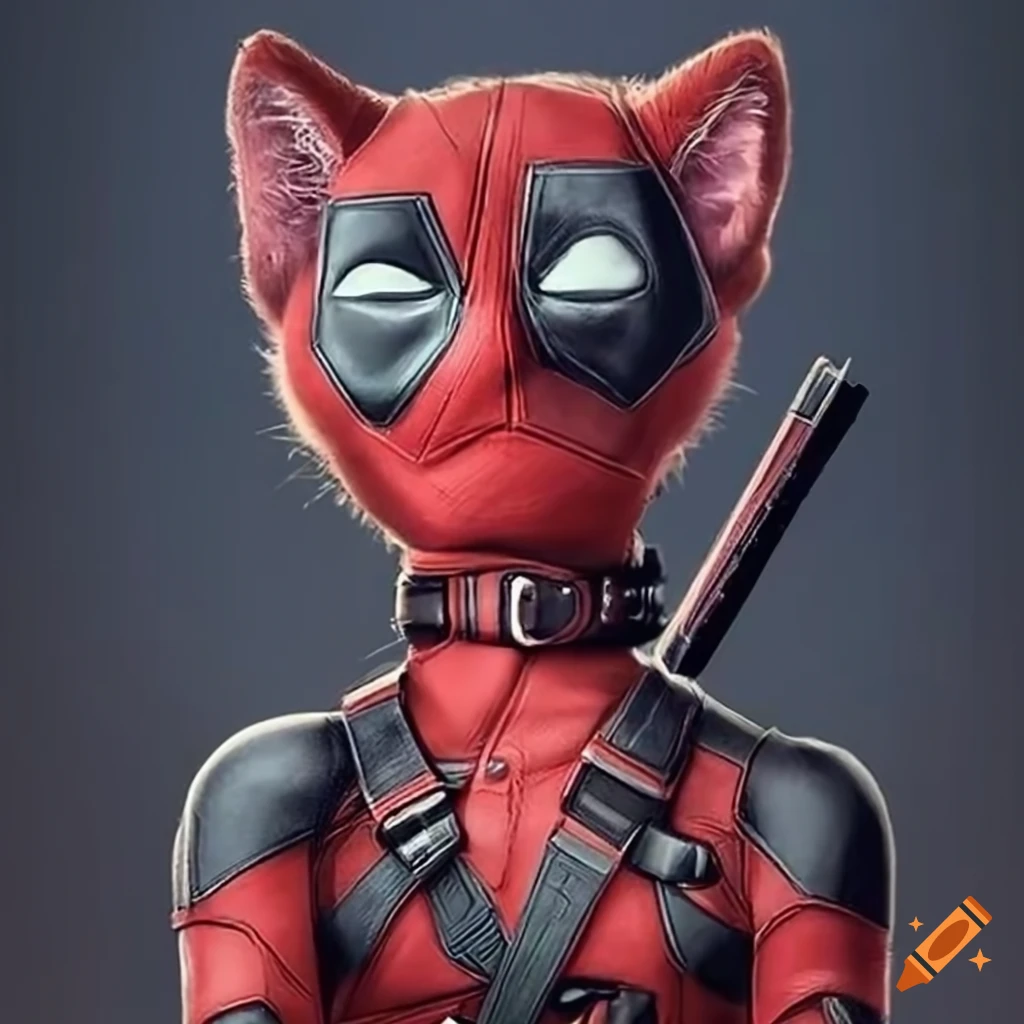Illustration of a kitten dressed as deadpool on Craiyon