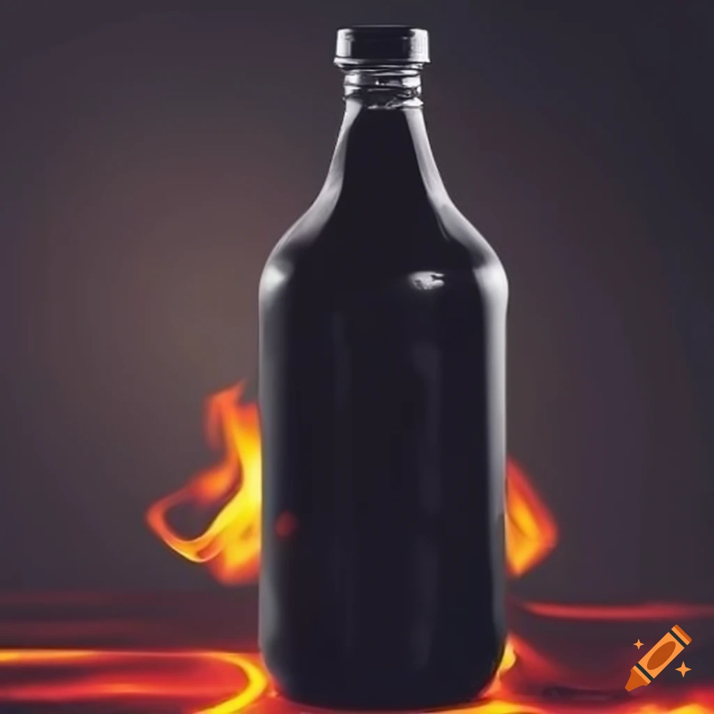 Black gym supplement bottle with fiery background