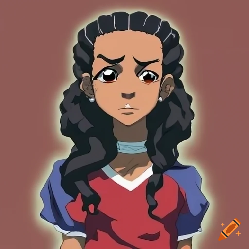 Katara With Long Black Wavy Hair Wearing A Red T Shirt In Boondocks Style On Craiyon 0829