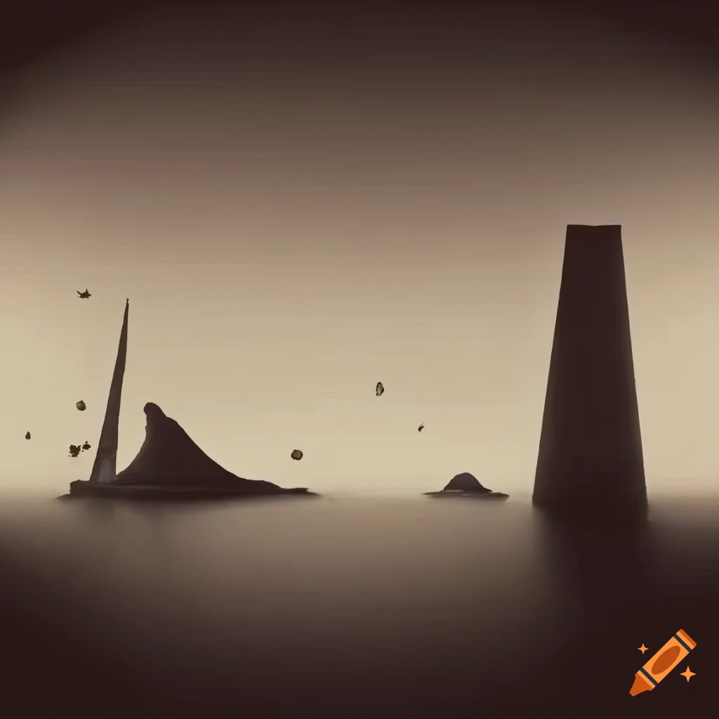 Retro 1950s surrealist art with room, window, and sky elements