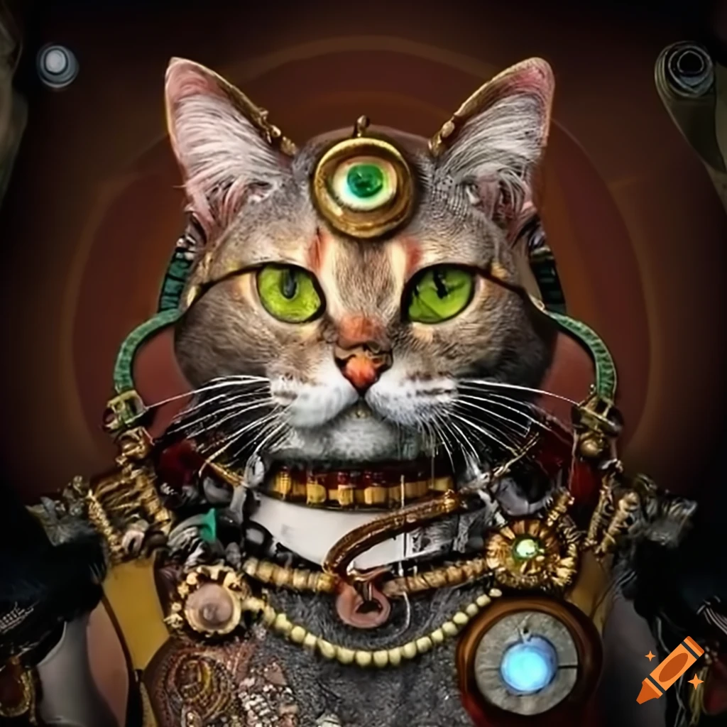 Steampunk cat with extreme hyper-realistic and detailed closeup on Craiyon