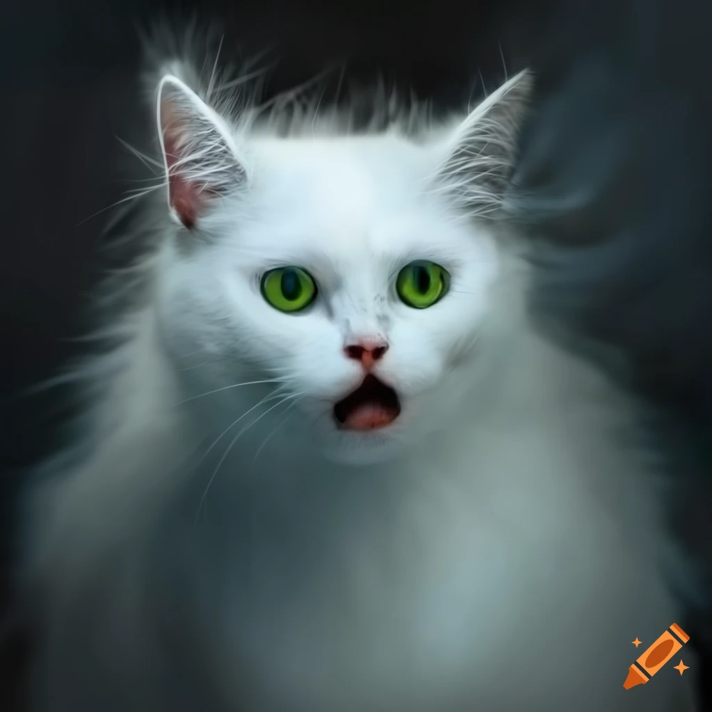 Scared white ghost cat portrait on Craiyon