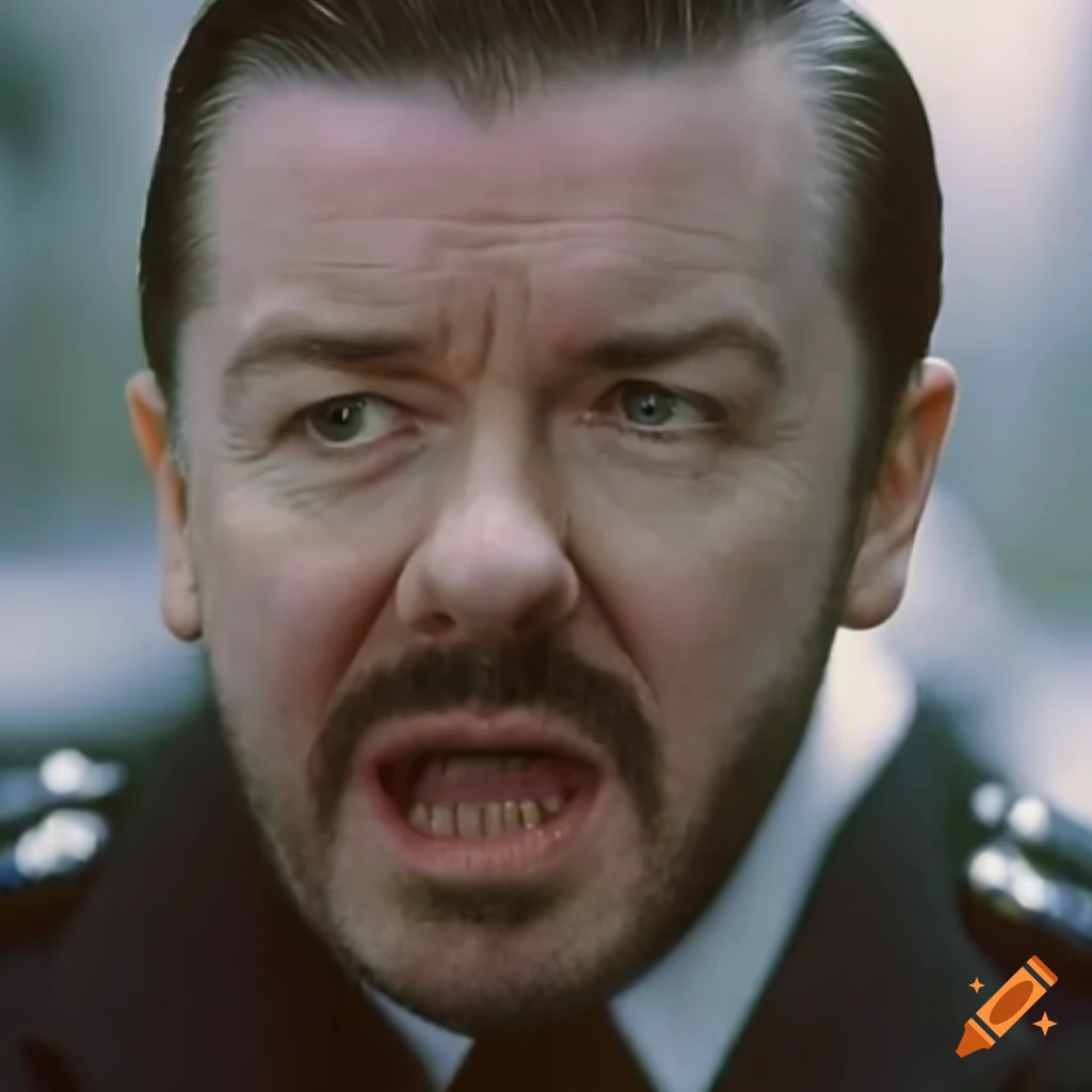 Close Up Of Ricky Gervais In British Police Officer Attire From A 2000s close-up-of-ricky-gervais-in-british-police-officer-attire-from-a-2000s