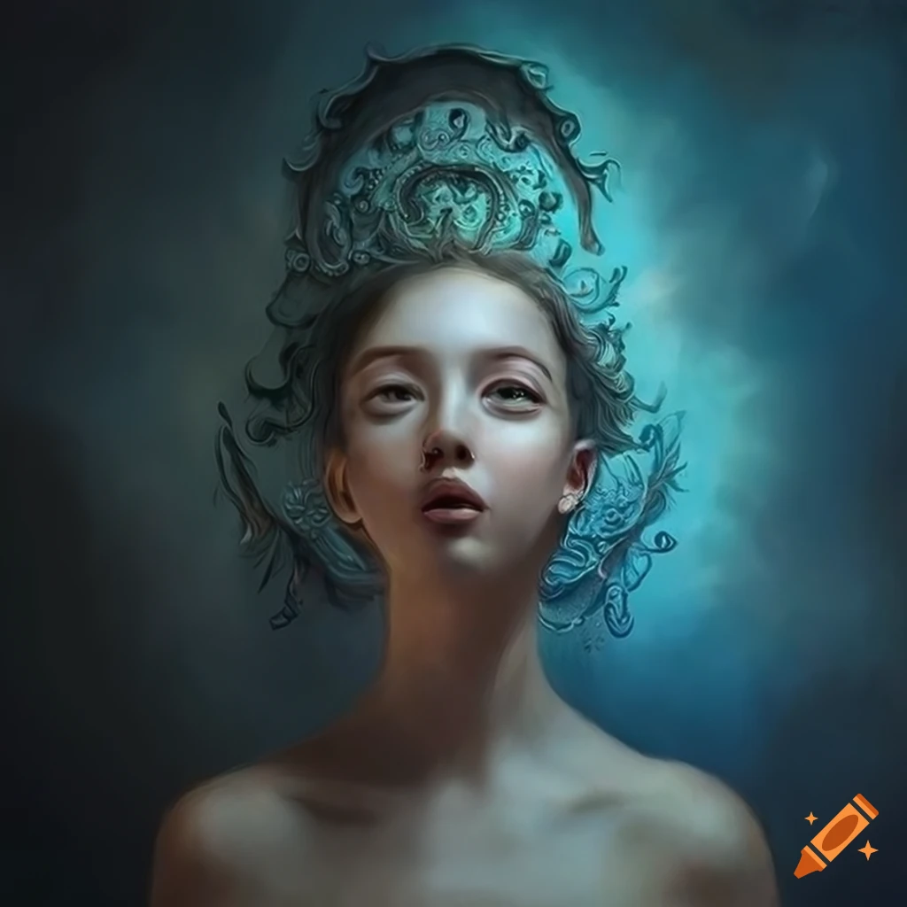 Dreamlike painting with fantasy and classical elements