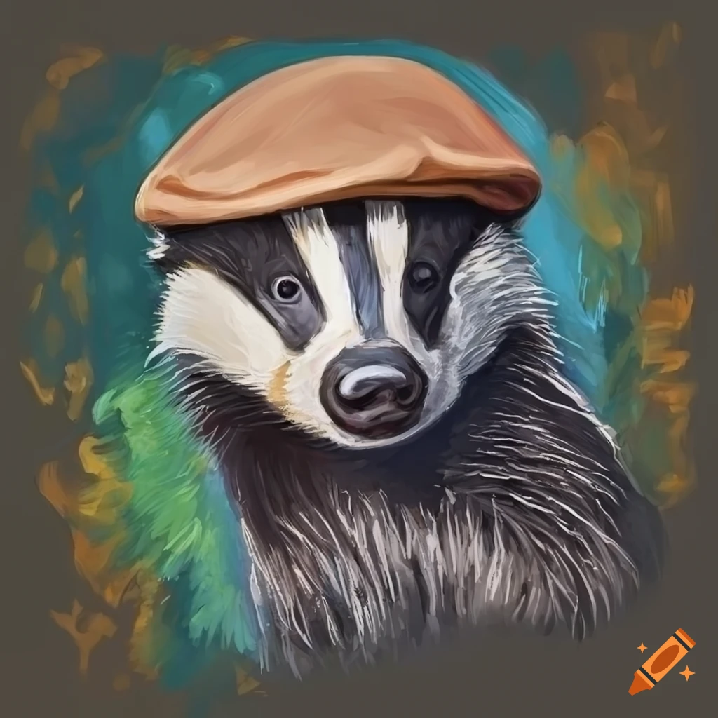 Badger wearing a flat kangol-cap with headphones on