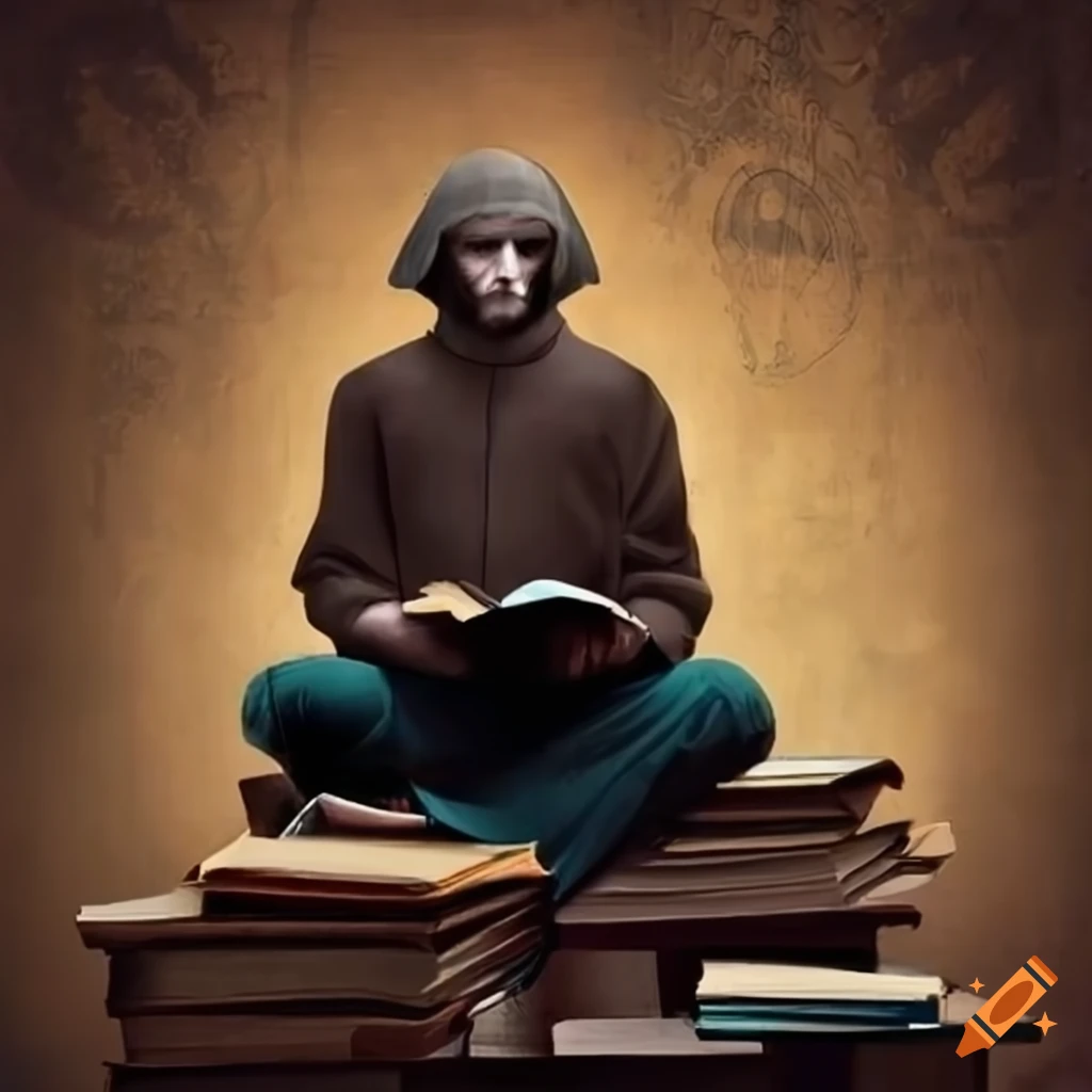 mysterious-man-surrounded-by-books-and-symbols-in-medieval-art-style-on