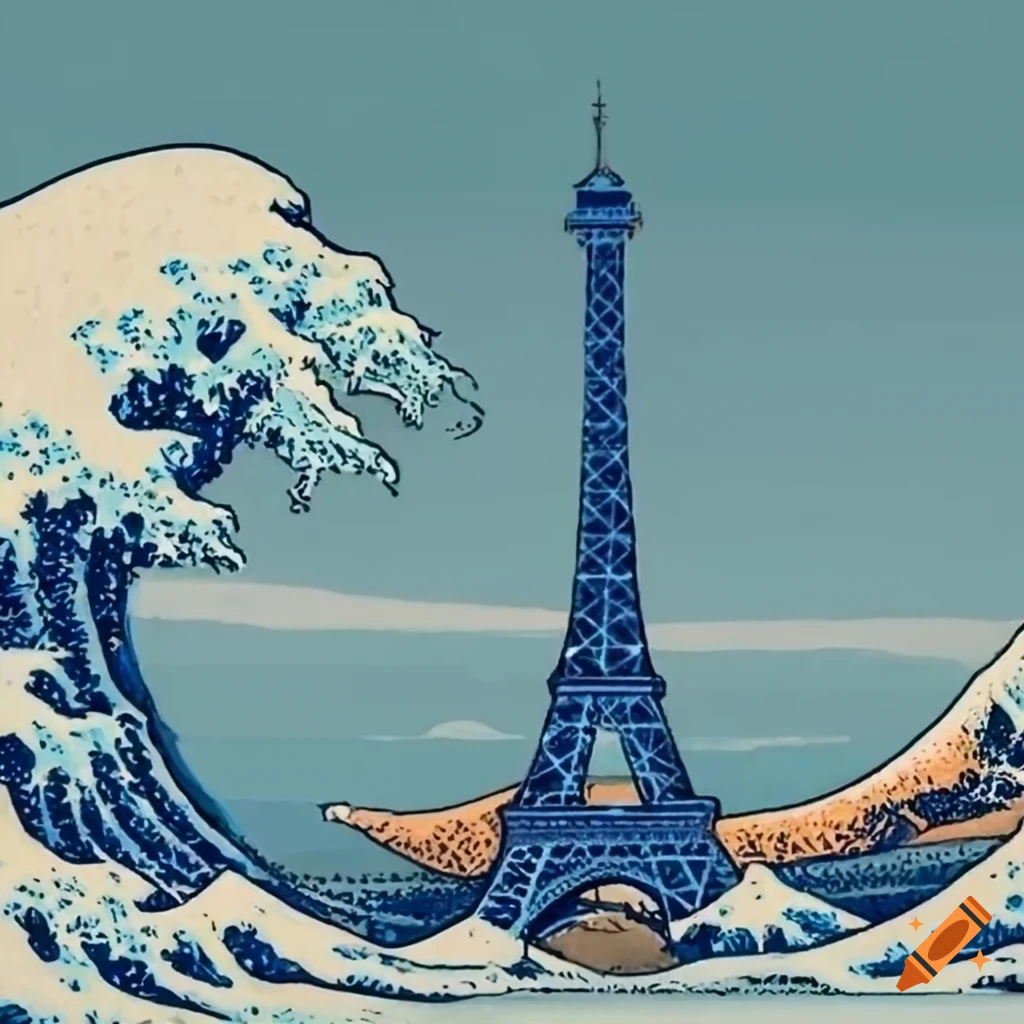 Eiffel Tower in Hokusai style